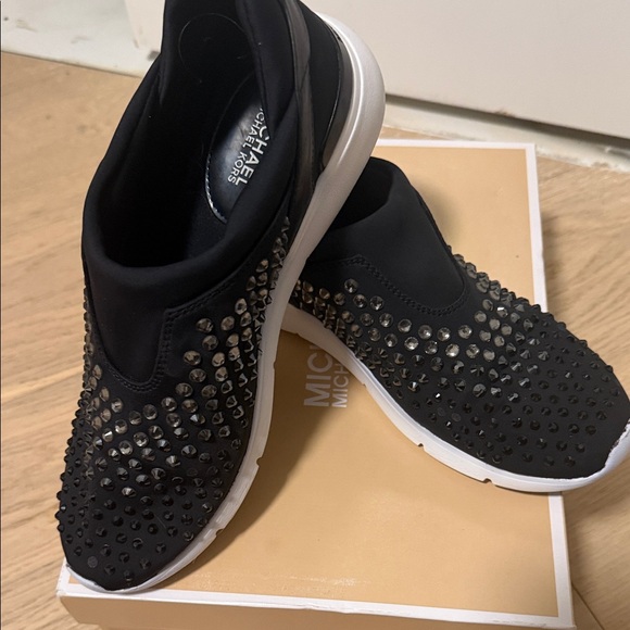 MICHAEL Michael Kors Shoes - MICHAEL Michael Kors Black Slip-On Studded Sneakers with White Sole